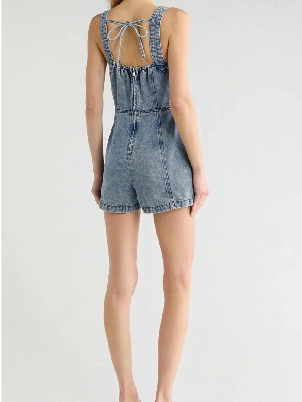 Vigoss Washed Blue Denim Short Overalls Romper - Picture 2 of 3